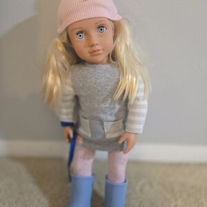 Our Generation Doll with Pink Hat and Blue Boots with 5 outfits